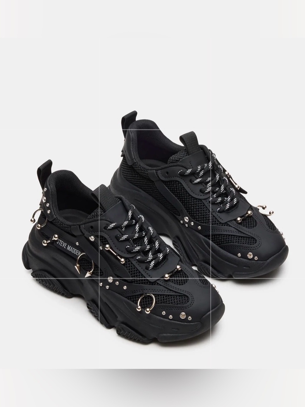 Steve Madden Black Piercing Embellished Lace Up Sneakers Size 8.5M